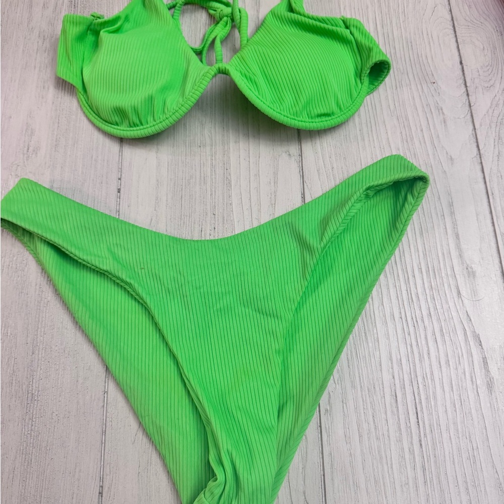 Neon Green Ribbed Bikini Set